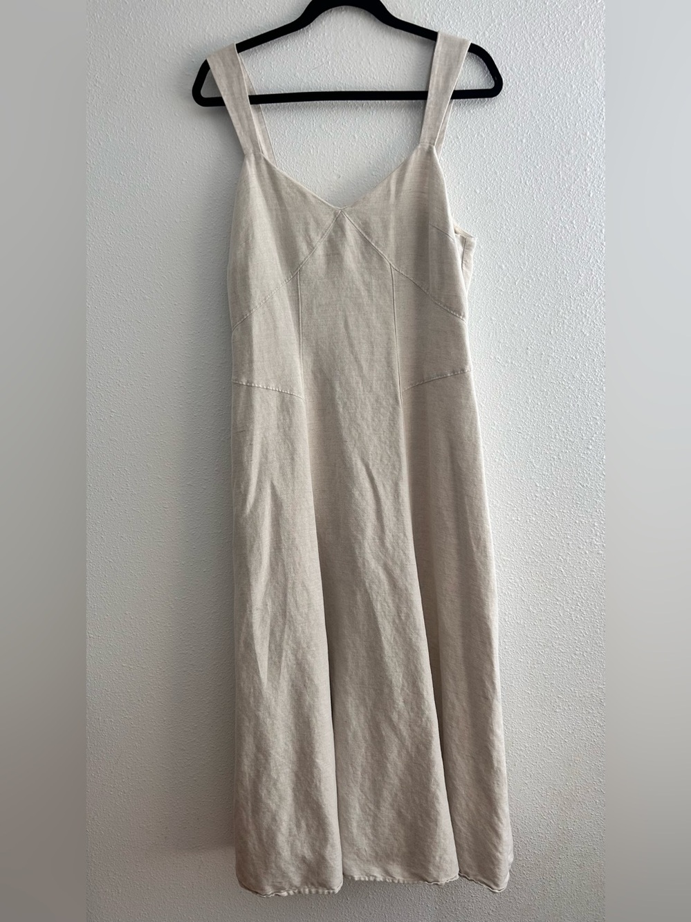 LOFT Cream Linen-Blend Midi Dress with Wide Straps